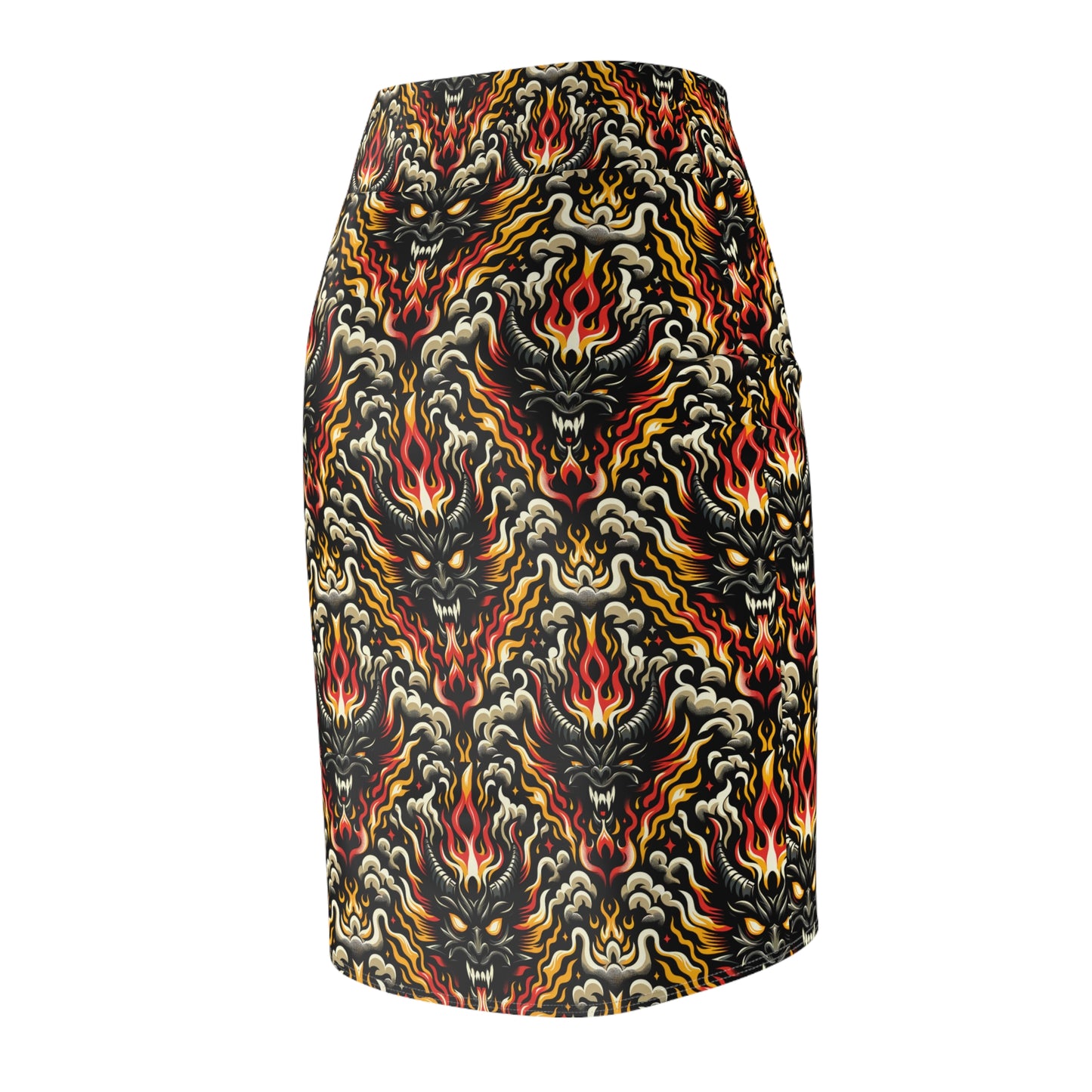 Flame Graphics Maximalist Streetwear Women's Pencil Skirt - 8404 Design-59