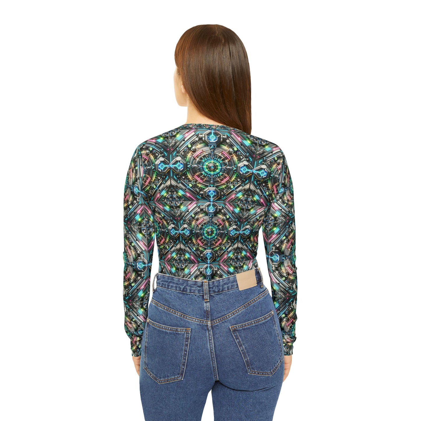 Tech-Infused Futurism Futuristic Tech Women's Long Sleeve V-Neck Shirt - 8404 Design-53
