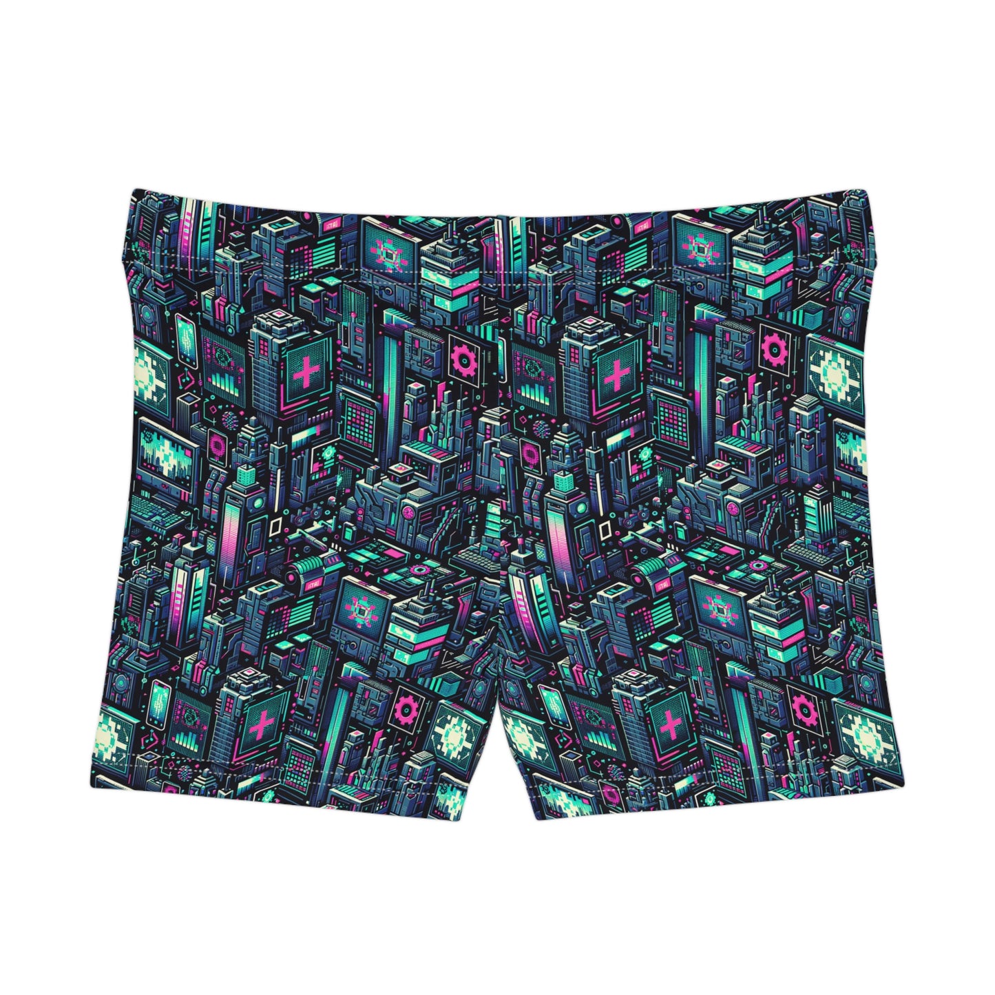Digital Rebellion Tech-Inspired Streetwear Women's Shorts - 8404 Design-58