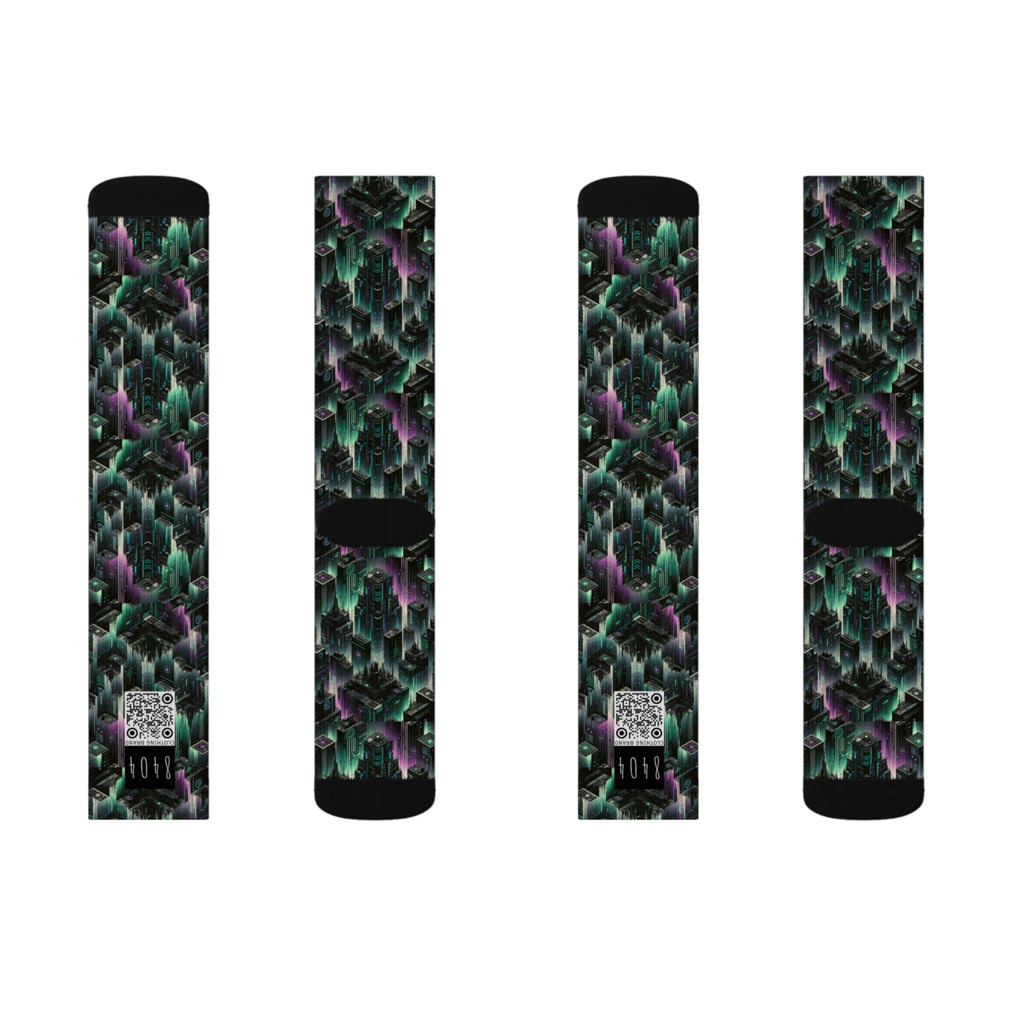 Tech Noir Aesthetics Tech-Forward Urban Dystopia Sublimation Socks - 8404 Design-44