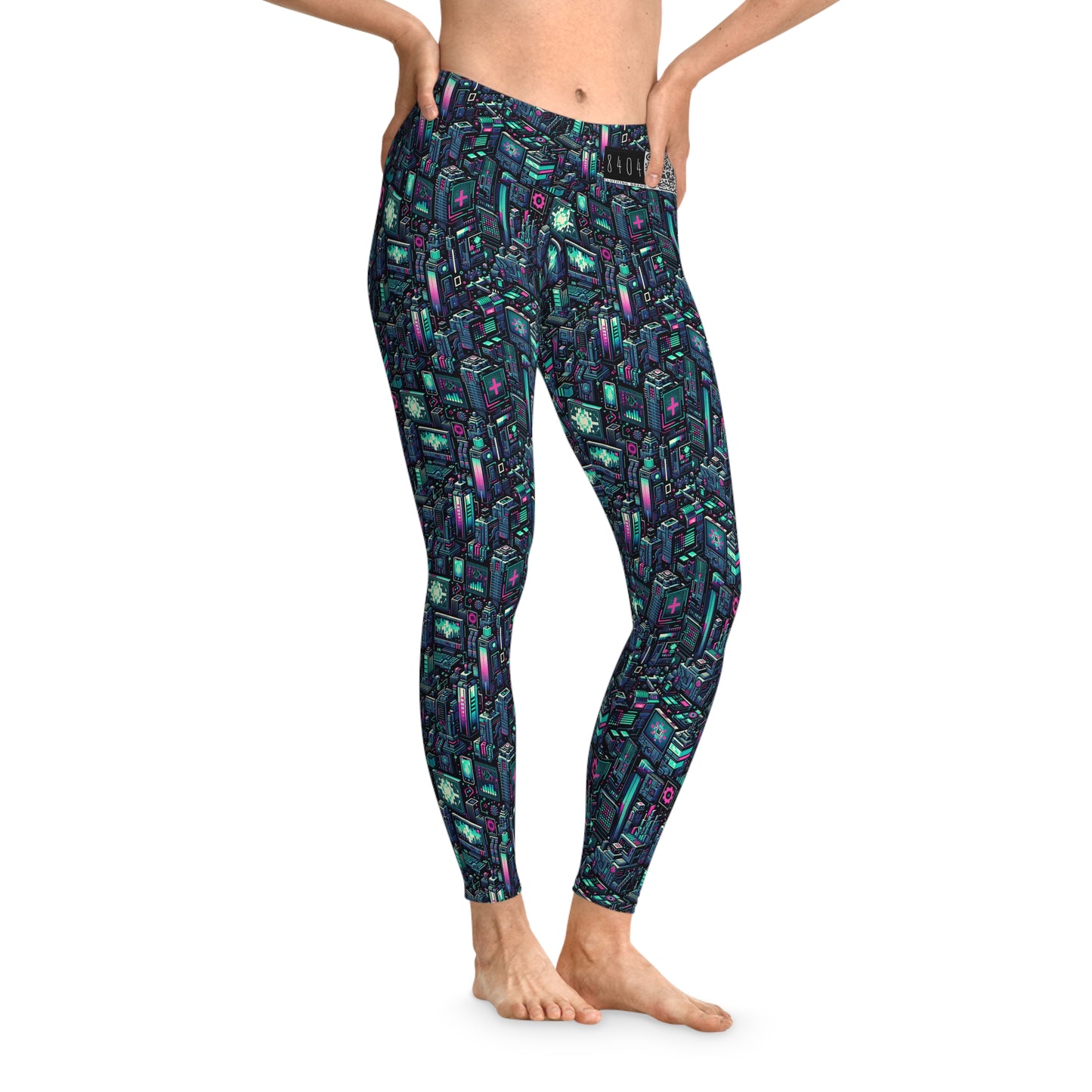 Digital Rebellion Tech-Inspired Streetwear Stretch Leggings - 8404 Design-58