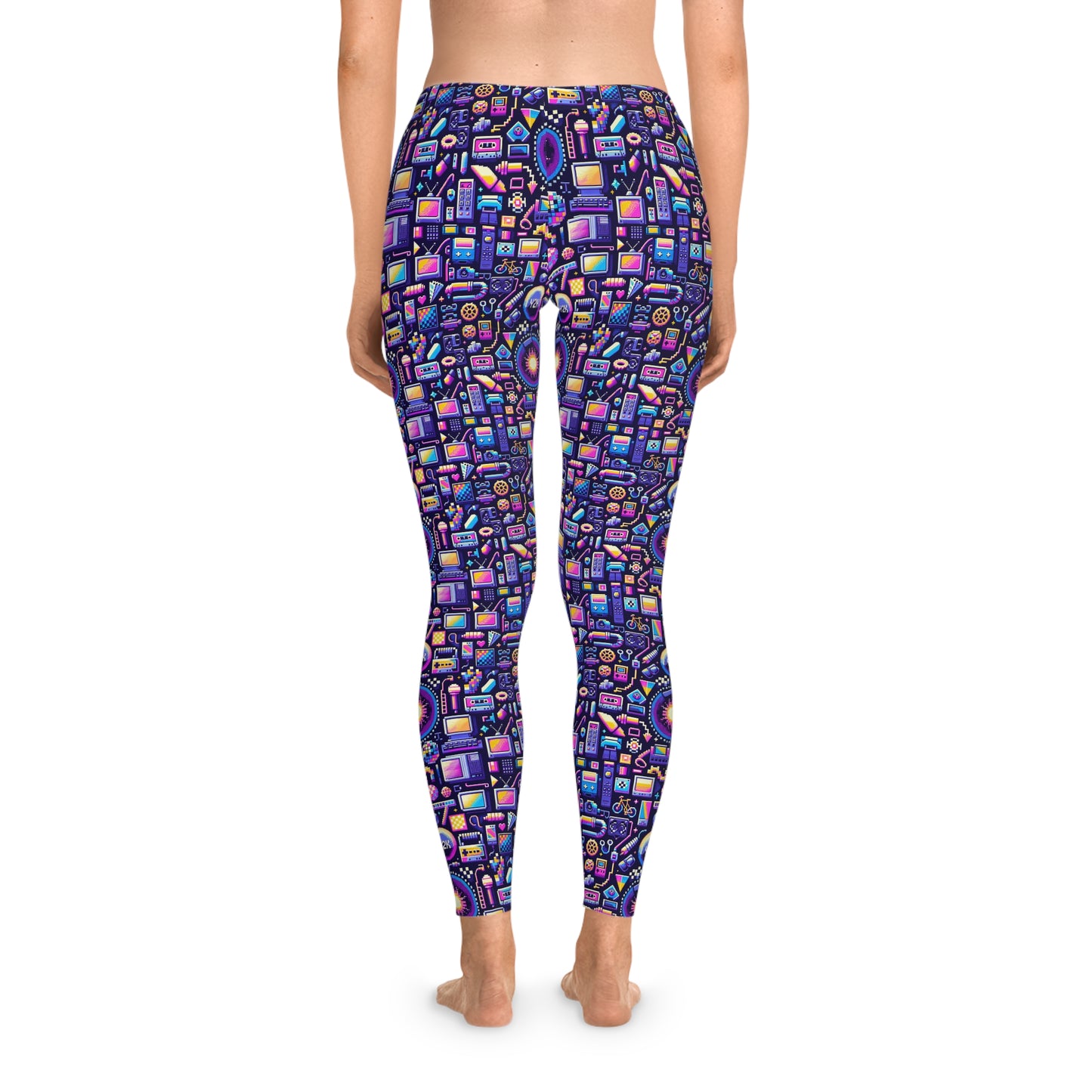 Digital Nostalgia Modern Retro Fusion Stretch Leggings - 8404 Design-64