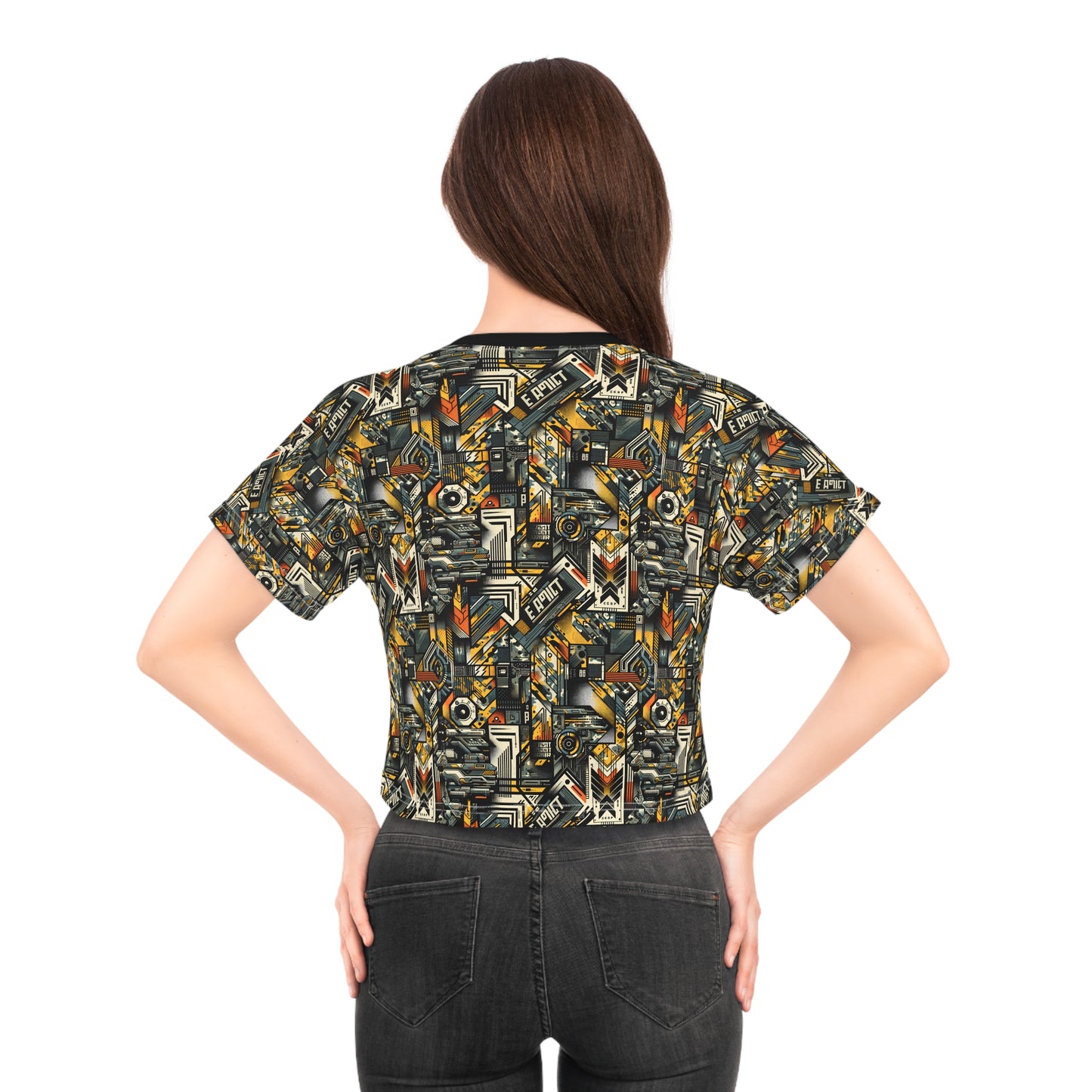 Digital Punk Futuristic Grunge Crop Tee - 8404 Design-49