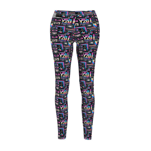 Digital Nostalgia Tech-Inspired Retro Fusion Women's Cut & Sew Casual Leggings - 8404 Design-65