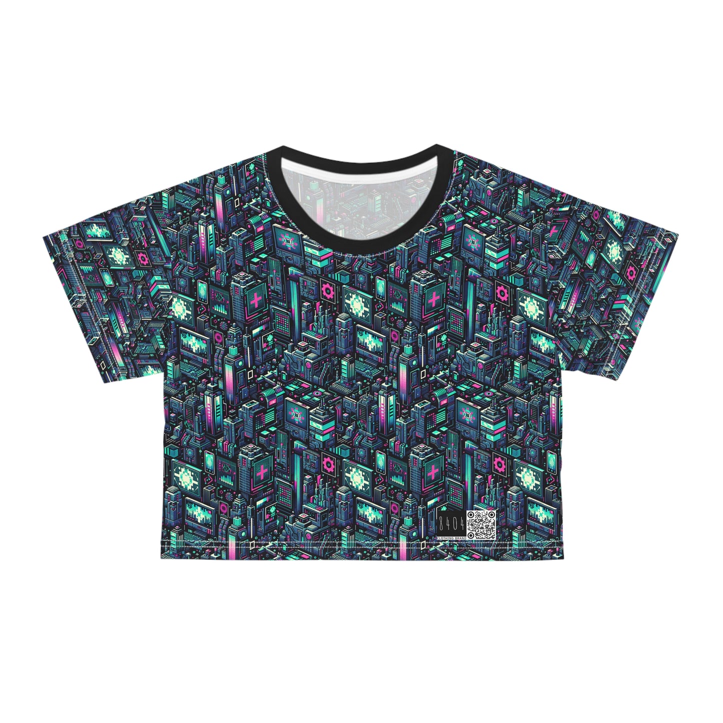 Digital Rebellion Tech-Inspired Streetwear Crop Tee - 8404 Design-58