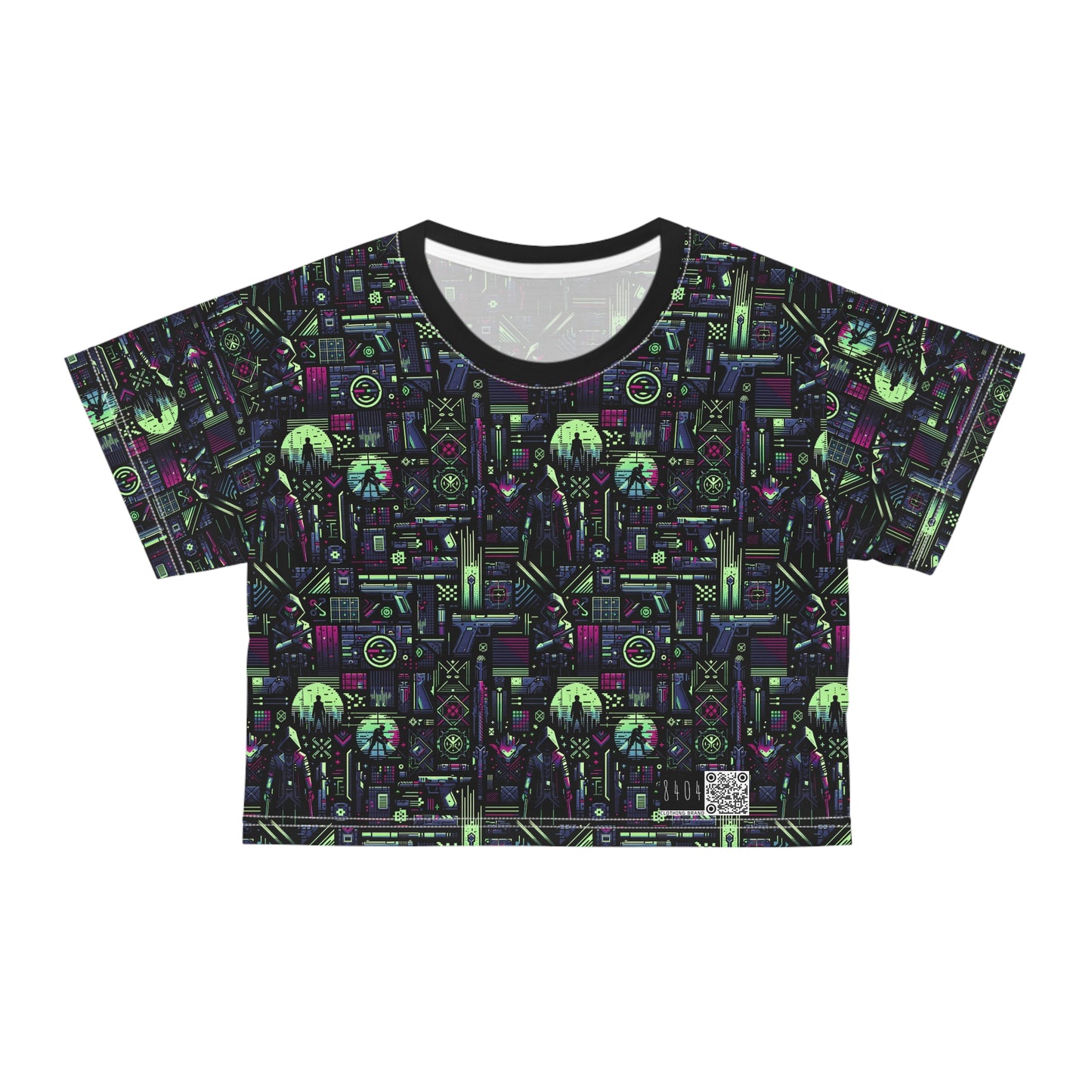 Tech Noir Futuristic Cyberpunk Crop Tee - 8404 Design-63