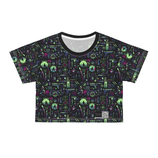 Tech Noir Futuristic Cyberpunk Crop Tee - 8404 Design-63