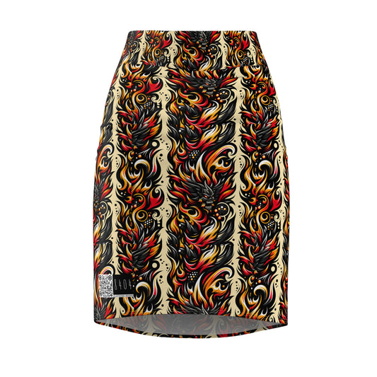 Flame Graphics Maximalist Streetwear Women's Pencil Skirt - 8404 Design-65