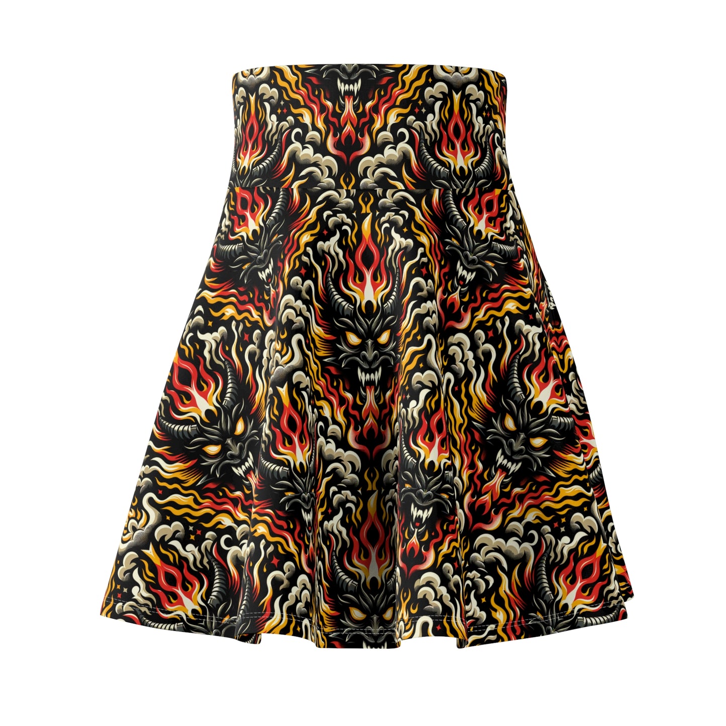Flame Graphics Maximalist Streetwear Women's Skater Skirt - 8404 Design-59