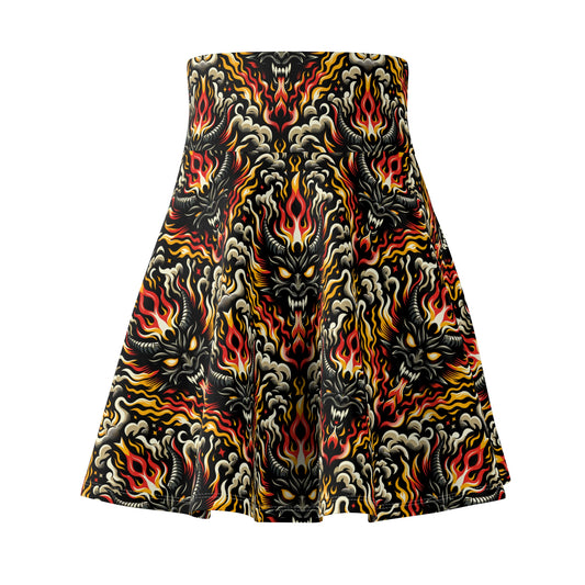 Flame Graphics Maximalist Streetwear Women's Skater Skirt - 8404 Design-59