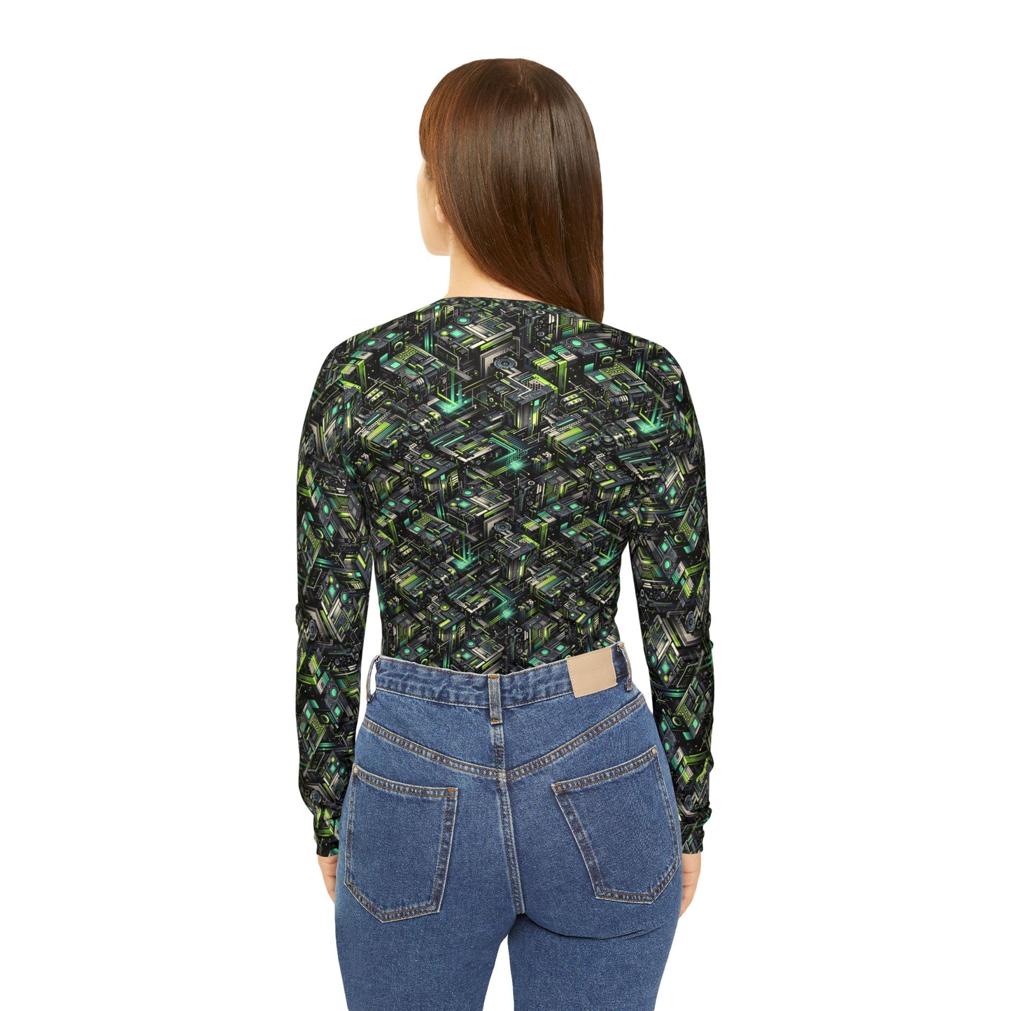Tech-Infused Graphics Tech-Forward Streetwear Women's Long Sleeve V-Neck Shirt - 8404 Design-47