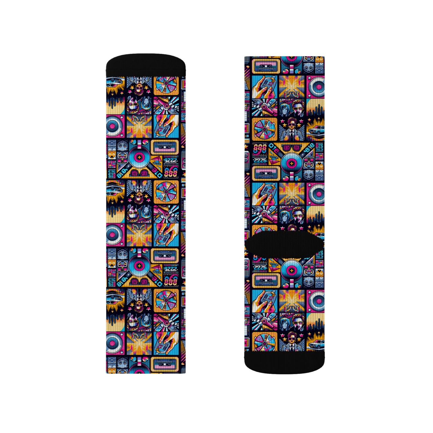Digital Pop Culture Mashup Maximalist Pop Sublimation Socks - 8404 Design-52