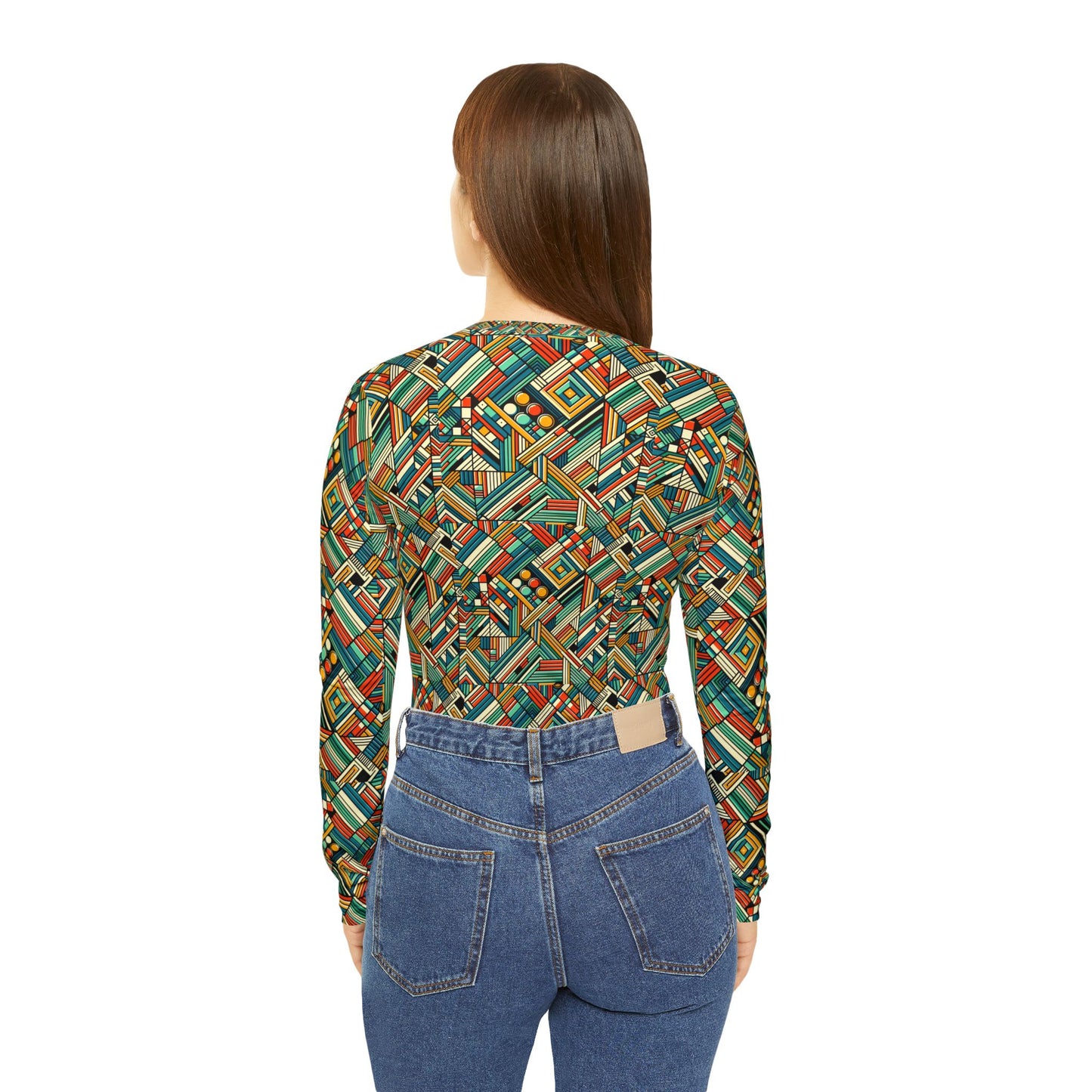 Abstract Graphic Art Modern Artistic Expression Women's Long Sleeve V-Neck Shirt - 8404 Design-67