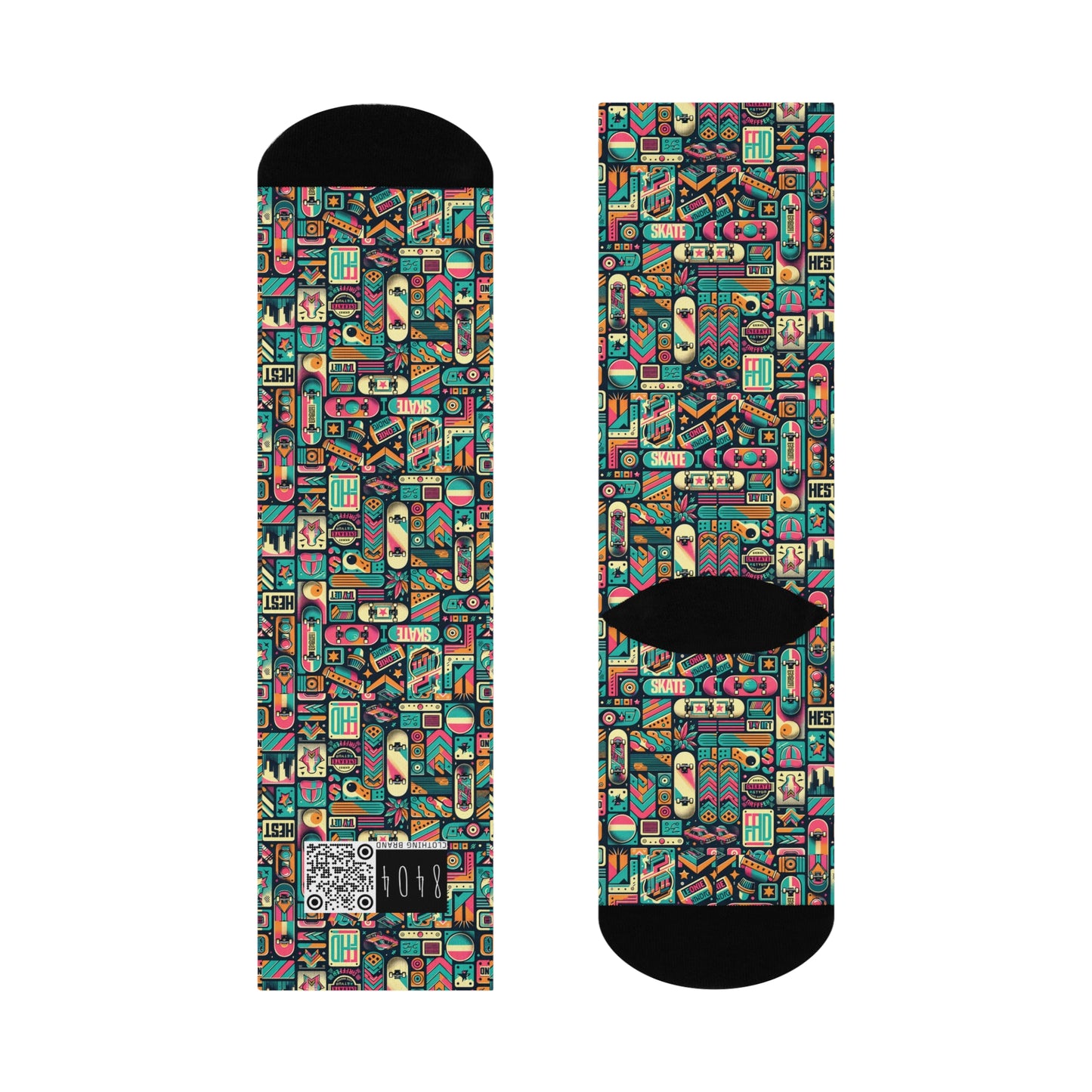 Skate Culture Revival Urban Retro Cool Cushioned Crew Socks - 8404 Design-61