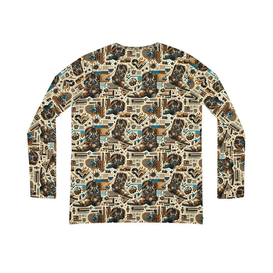 Digital Cowboy Chic Tech-Infused Western Fusion Women's Long Sleeve V-Neck Shirt - 8404 Design-45