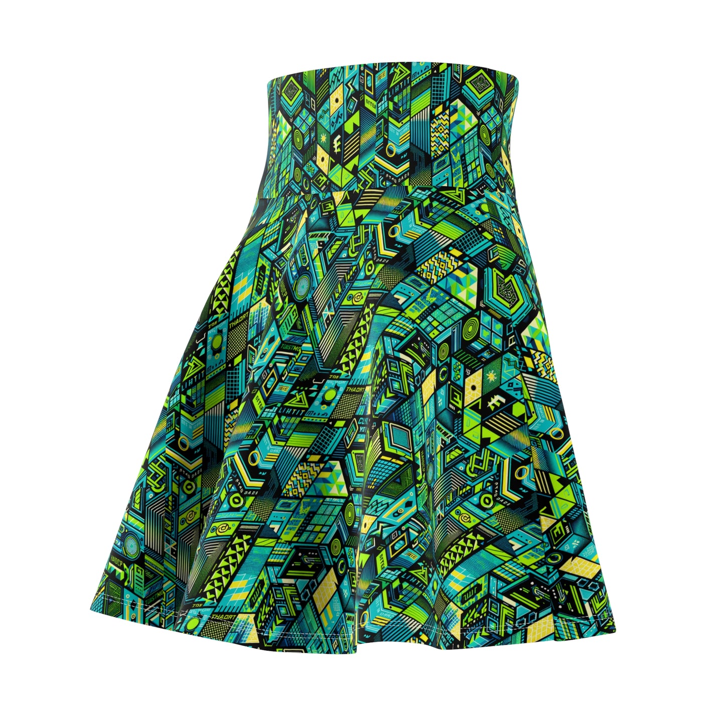 Tech-Infused Neon Tech-Forward Streetwear Women's Skater Skirt - 8404 Design-61