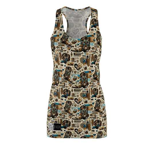 Digital Cowboy Chic Tech-Infused Western Fusion Women's Cut & Sew Racerback Dress - 8404 Design-45