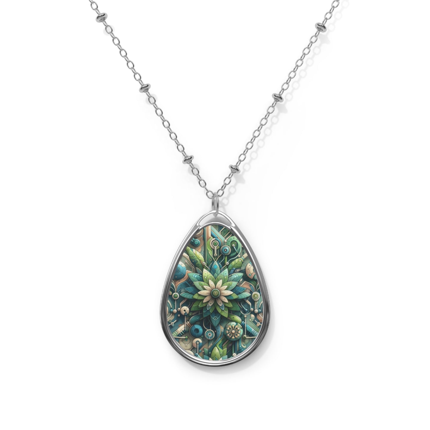 Digital Nature Fusion Tech-Inspired Nature Harmony Oval Necklace - 8404 Design-44