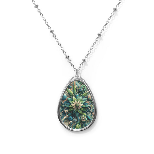 Digital Nature Fusion Tech-Inspired Nature Harmony Oval Necklace - 8404 Design-44