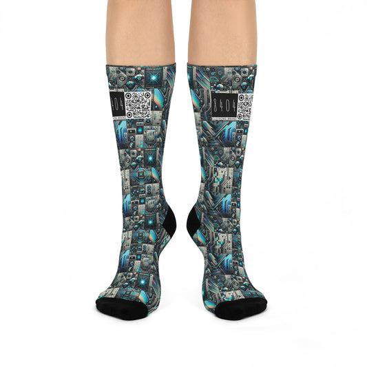 Tech-Infused Futurism Sleek Tech Edge Cushioned Crew Socks - 8404 Design-48