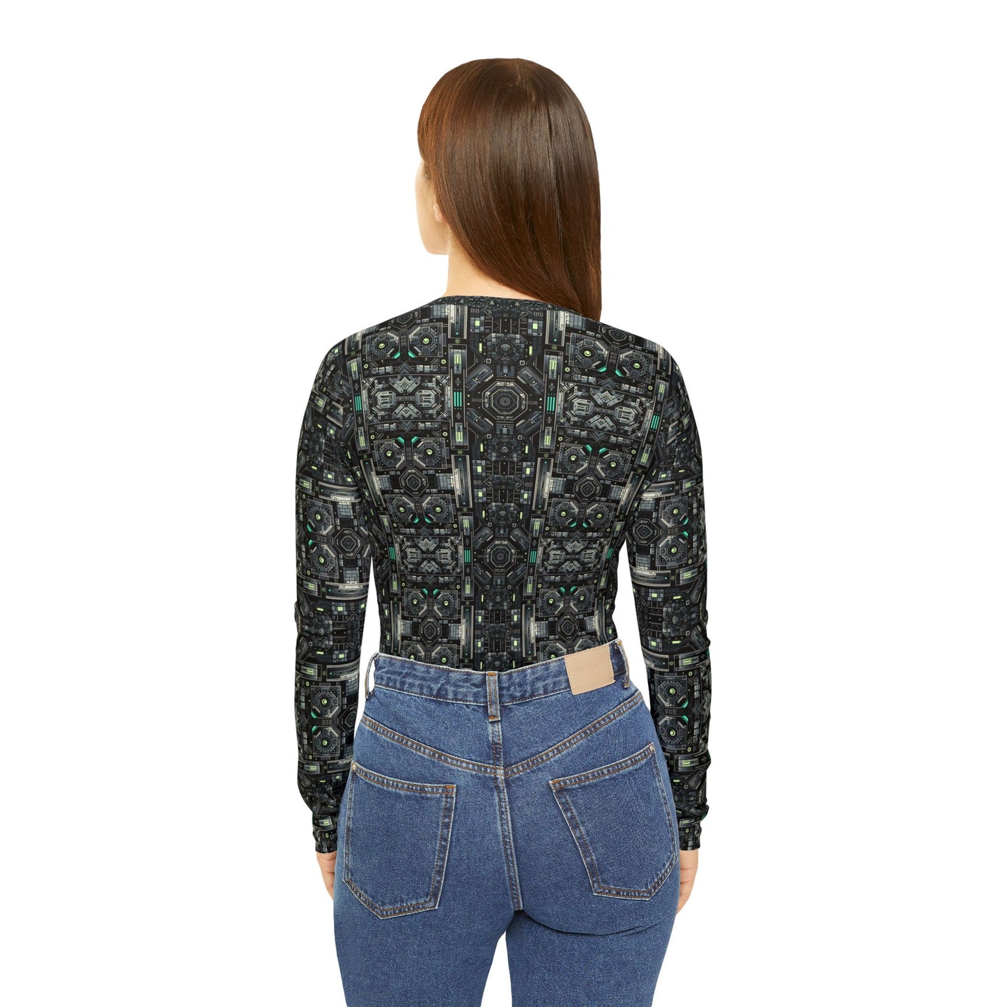 Tech Noir Tech-Forward Minimalism Women's Long Sleeve V-Neck Shirt - 8404 Design-52