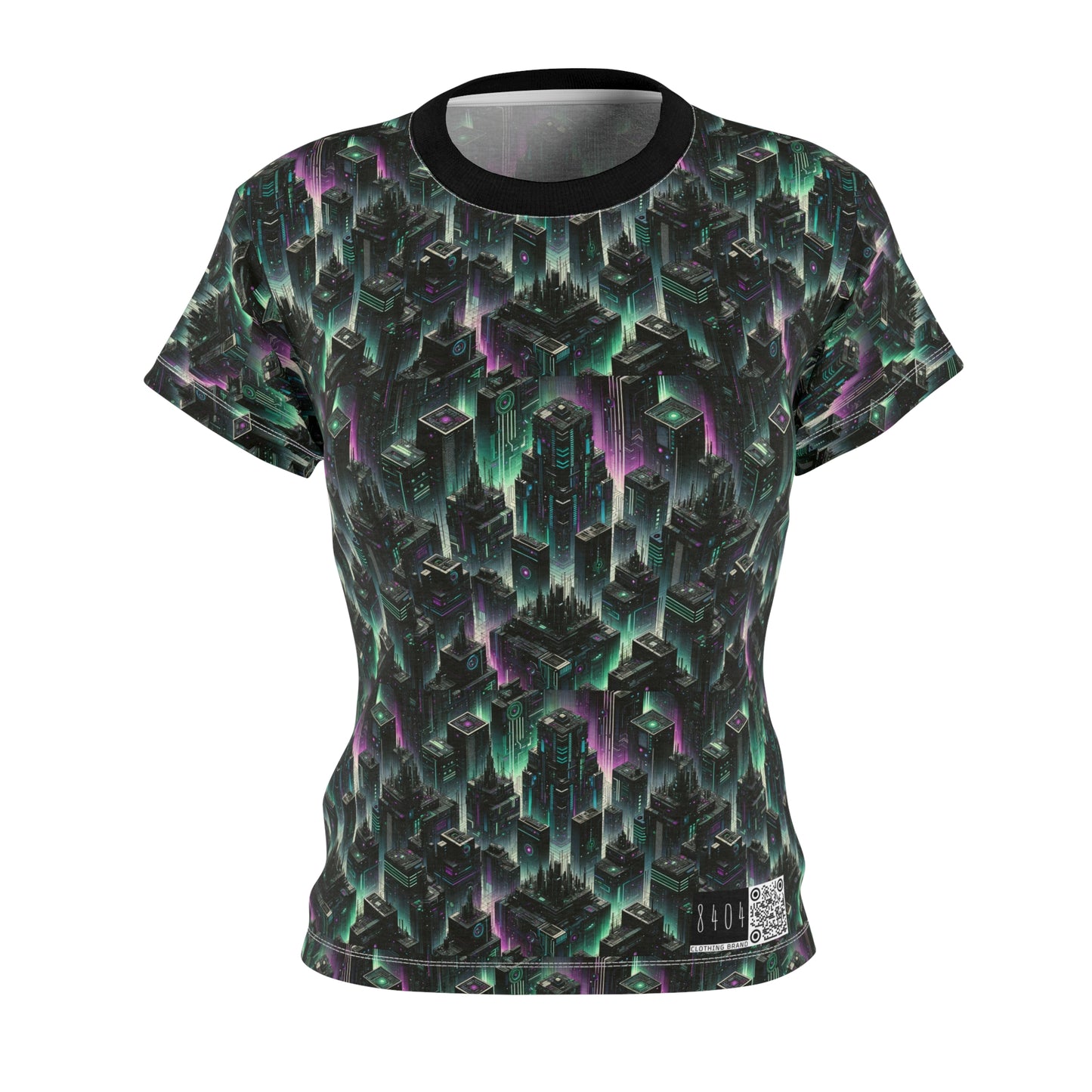 Tech Noir Aesthetics Tech-Forward Urban Dystopia Women's Cut & Sew Tee - 8404 Design-44