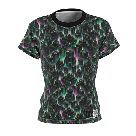 Tech Noir Aesthetics Tech-Forward Urban Dystopia Women's Cut & Sew Tee - 8404 Design-44