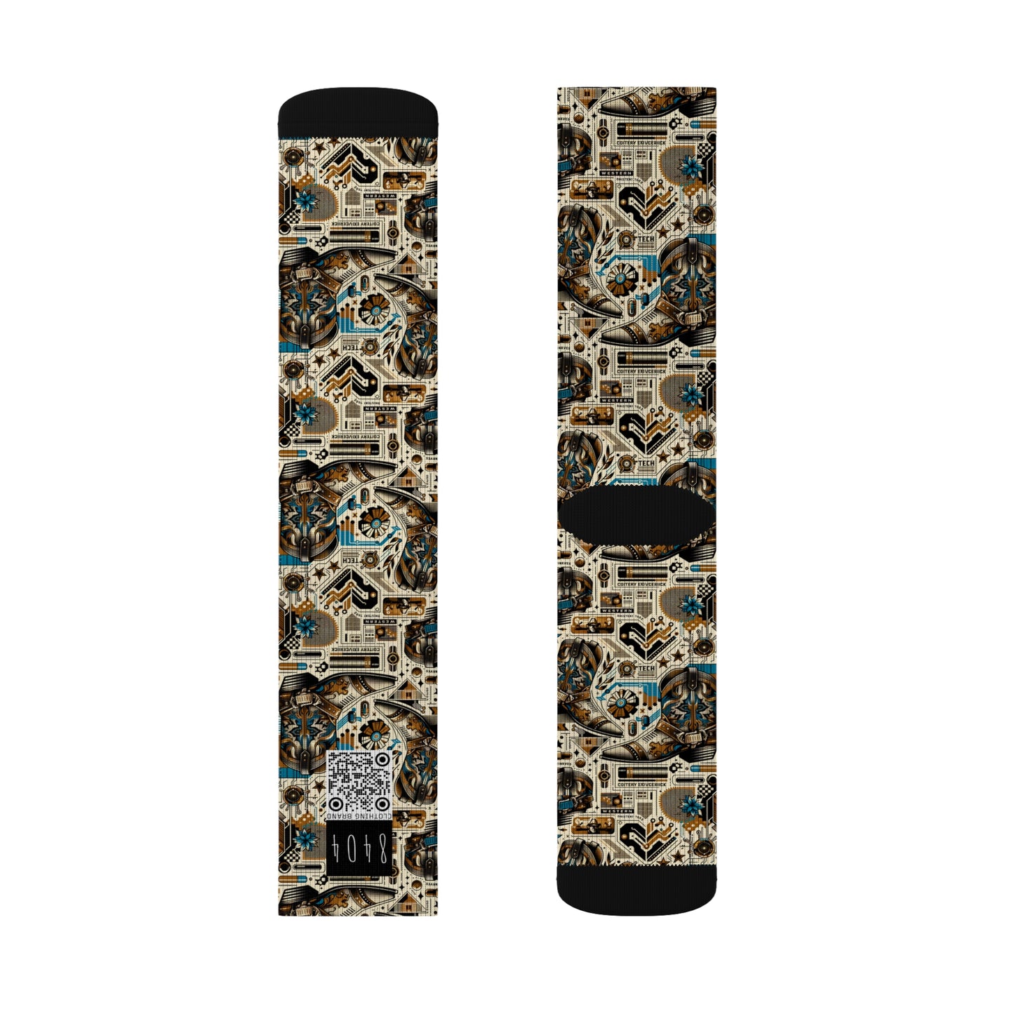Digital Cowboy Chic Tech-Infused Western Fusion Sublimation Socks - 8404 Design-45
