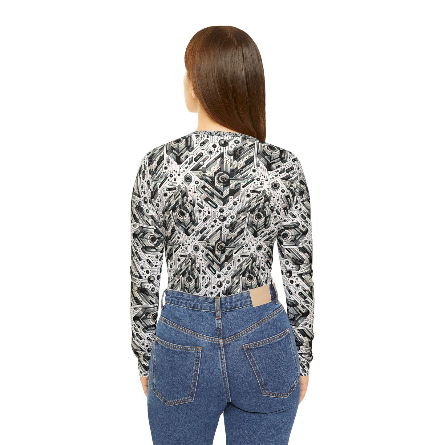 Tech-Infused Streetwear Tech-Forward Minimalism Women's Long Sleeve V-Neck Shirt - 8404 Design-51