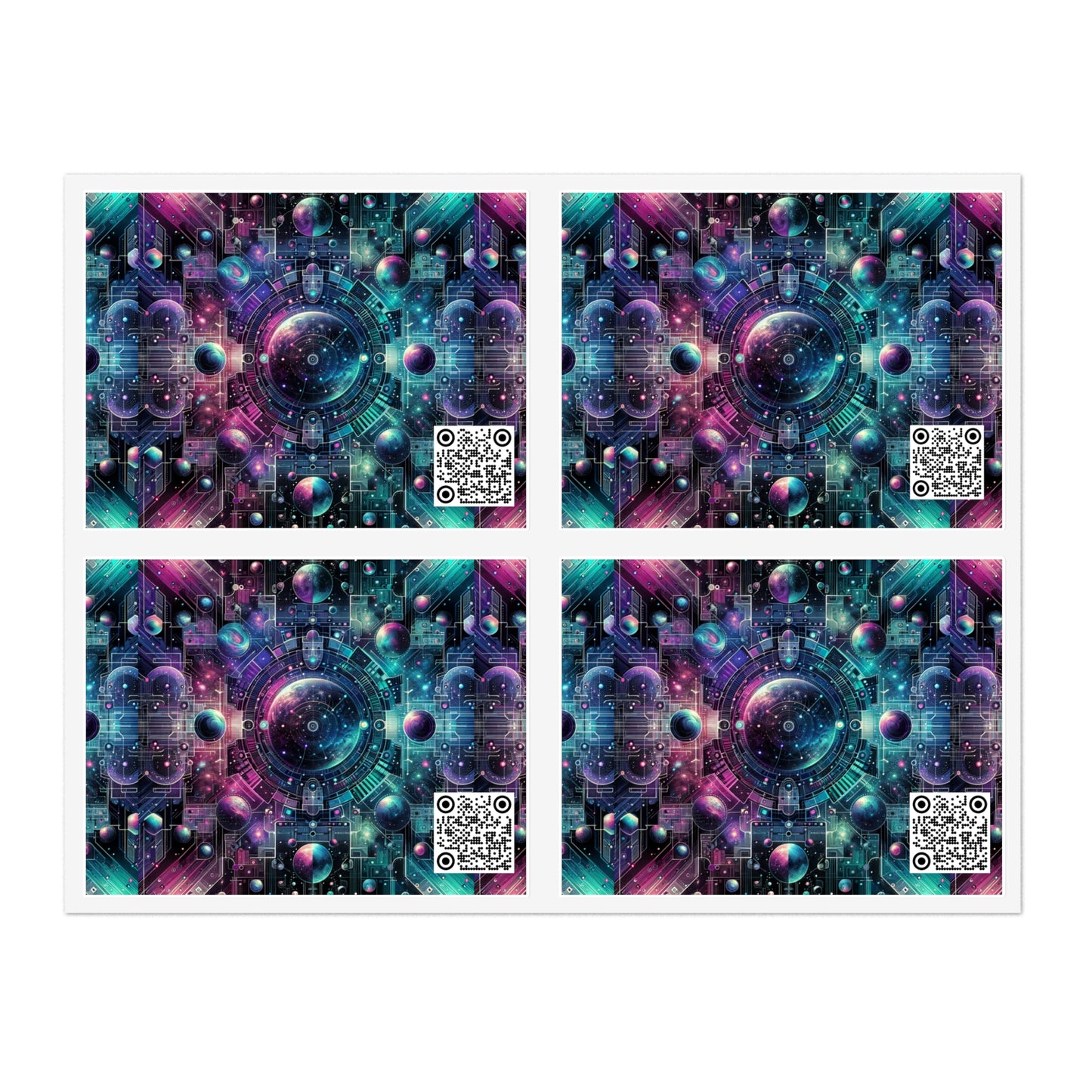 Galactic Hues Tech-Forward Cosmic Fusion Sticker Sheets - 8404 Design-59