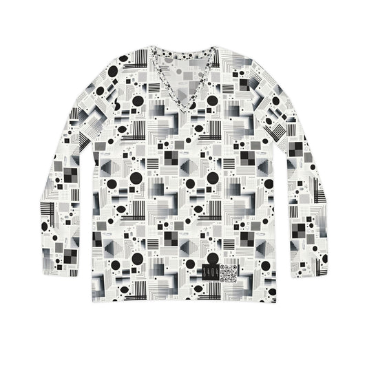 Digital Minimalism Minimalist Tech Women's Long Sleeve V-Neck Shirt - 8404 Design-60