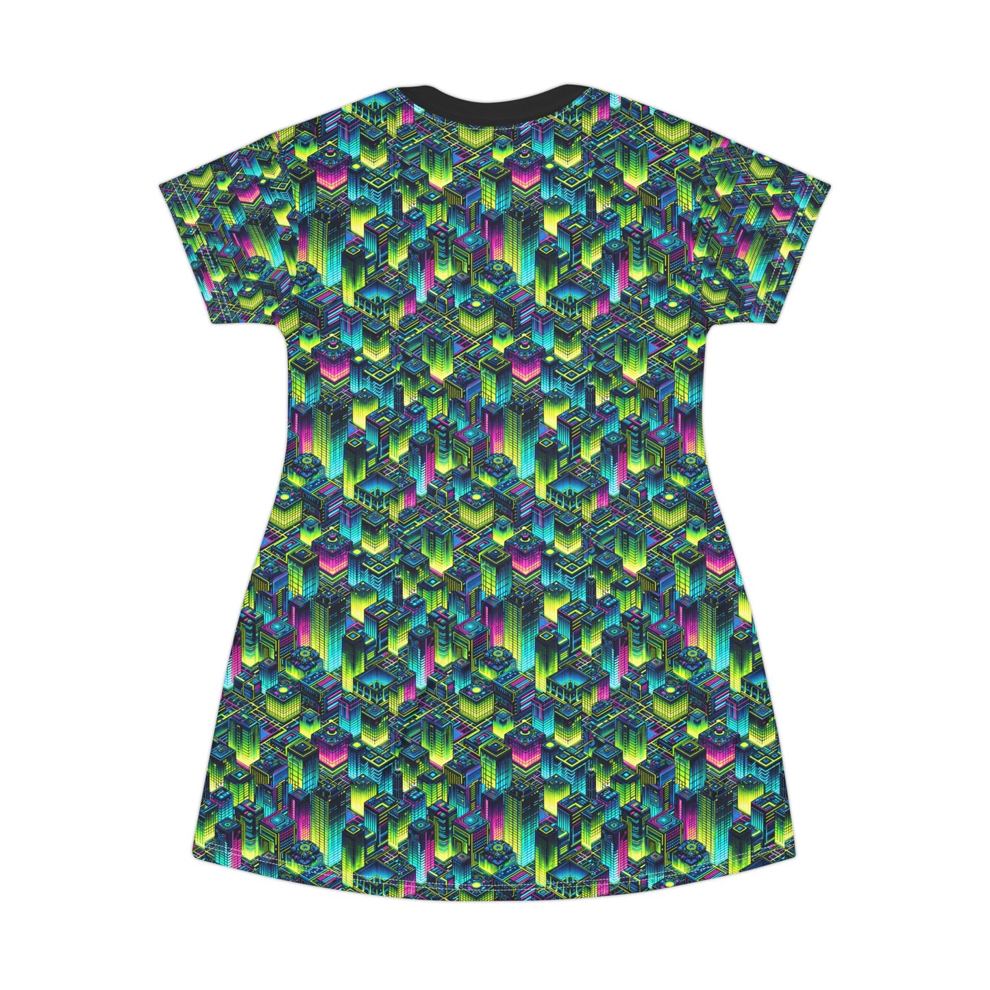 Tech-Infused Neon Tech-Forward Streetwear T-Shirt Dress - 8404 Design-65