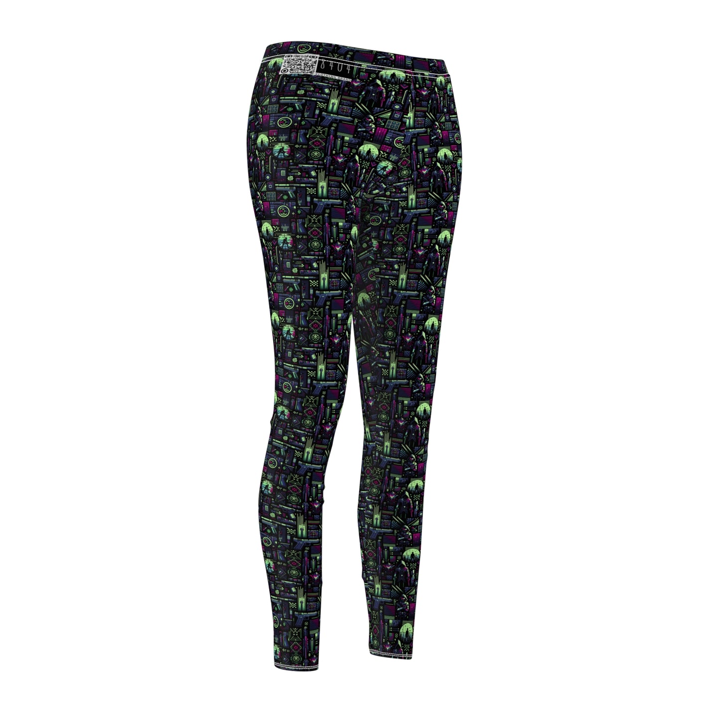 Tech Noir Futuristic Cyberpunk Women's Cut & Sew Casual Leggings - 8404 Design-63