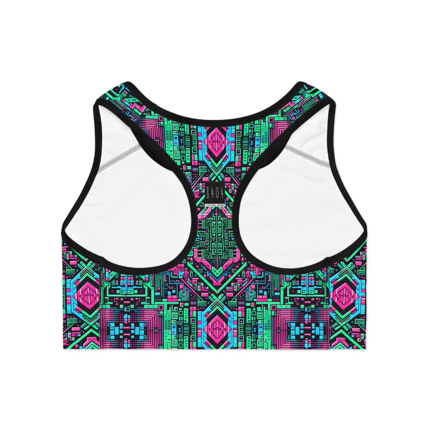 Digital Glitch Vibes Tech-Inspired Streetwear Sports Bra - 8404 Design-71
