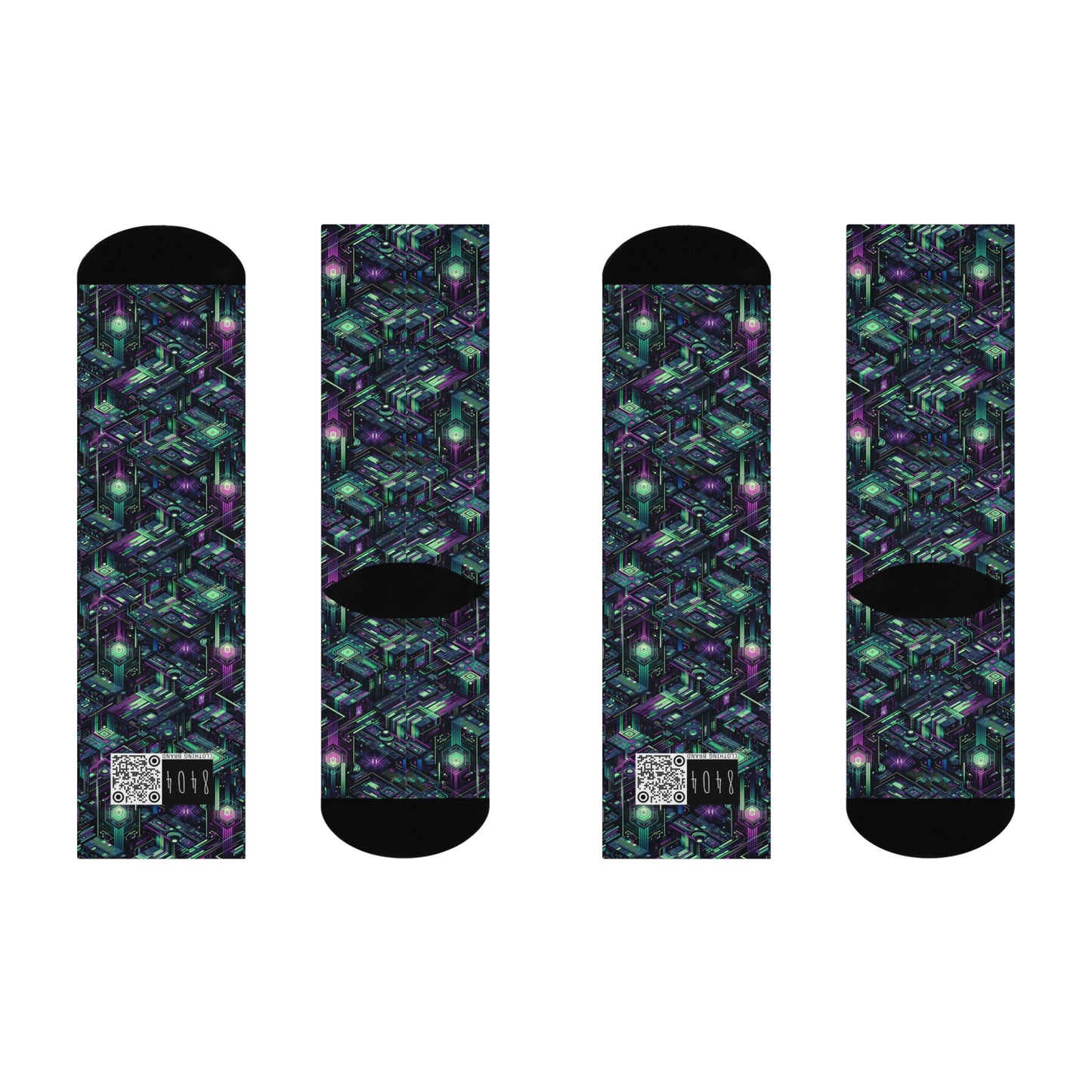 Tech Noir Aesthetics Tech-Forward Urban Dystopia Cushioned Crew Socks - 8404 Design-43
