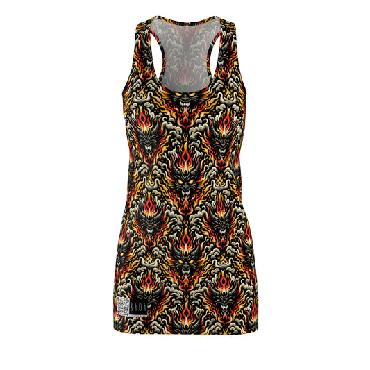 Flame Graphics Maximalist Streetwear Women's Cut & Sew Racerback Dress - 8404 Design-59