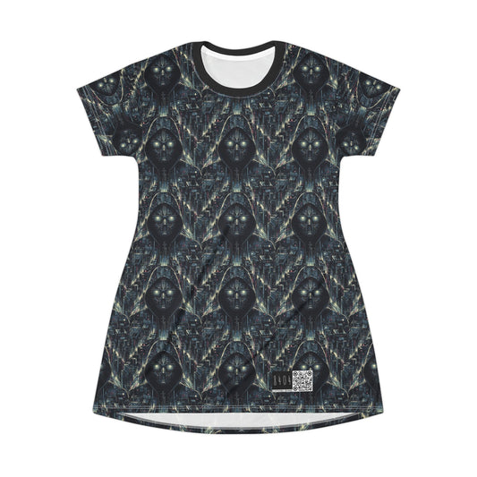 Tech Noir Aesthetics Sleek Tech Streetwear T-Shirt Dress - 8404 Design-56