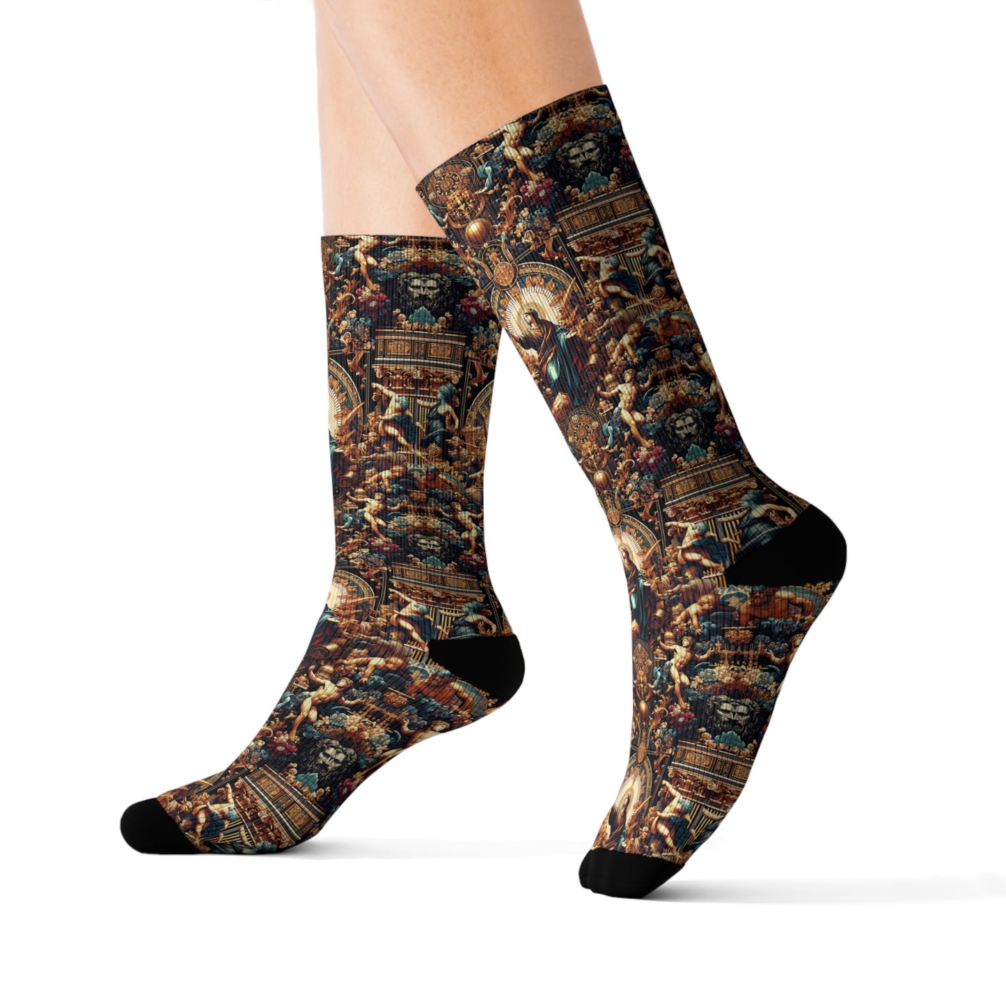 Digital Renaissance Luxurious Streetwear Inspired By Classical Art With a Modern Twist Sublimation Socks - 8404 Design-64