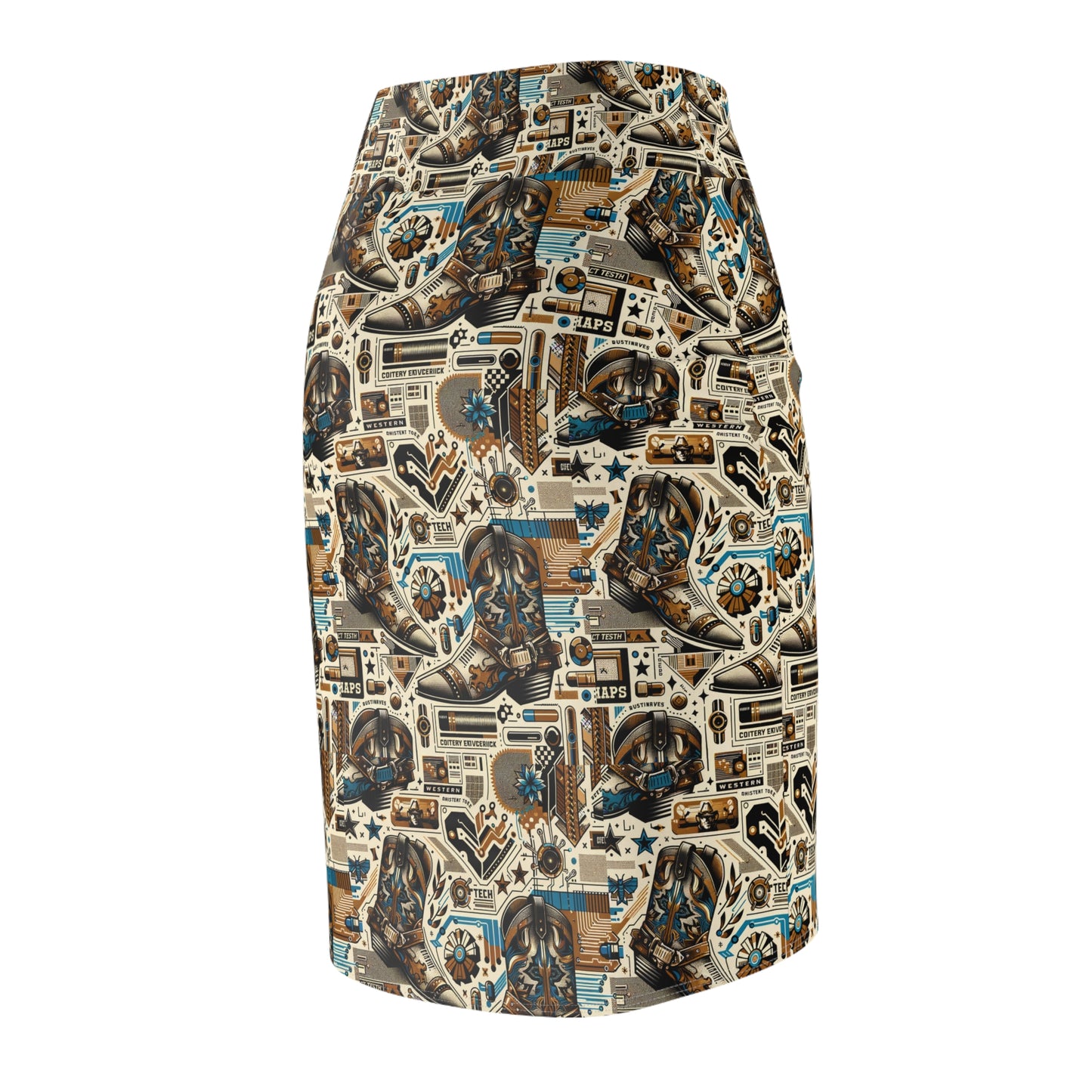 Digital Cowboy Chic Tech-Infused Western Fusion Women's Pencil Skirt - 8404 Design-45