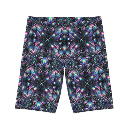 Galactic Hues Tech-Forward Cosmic Fusion Women's Bike Shorts - 8404 Design-58