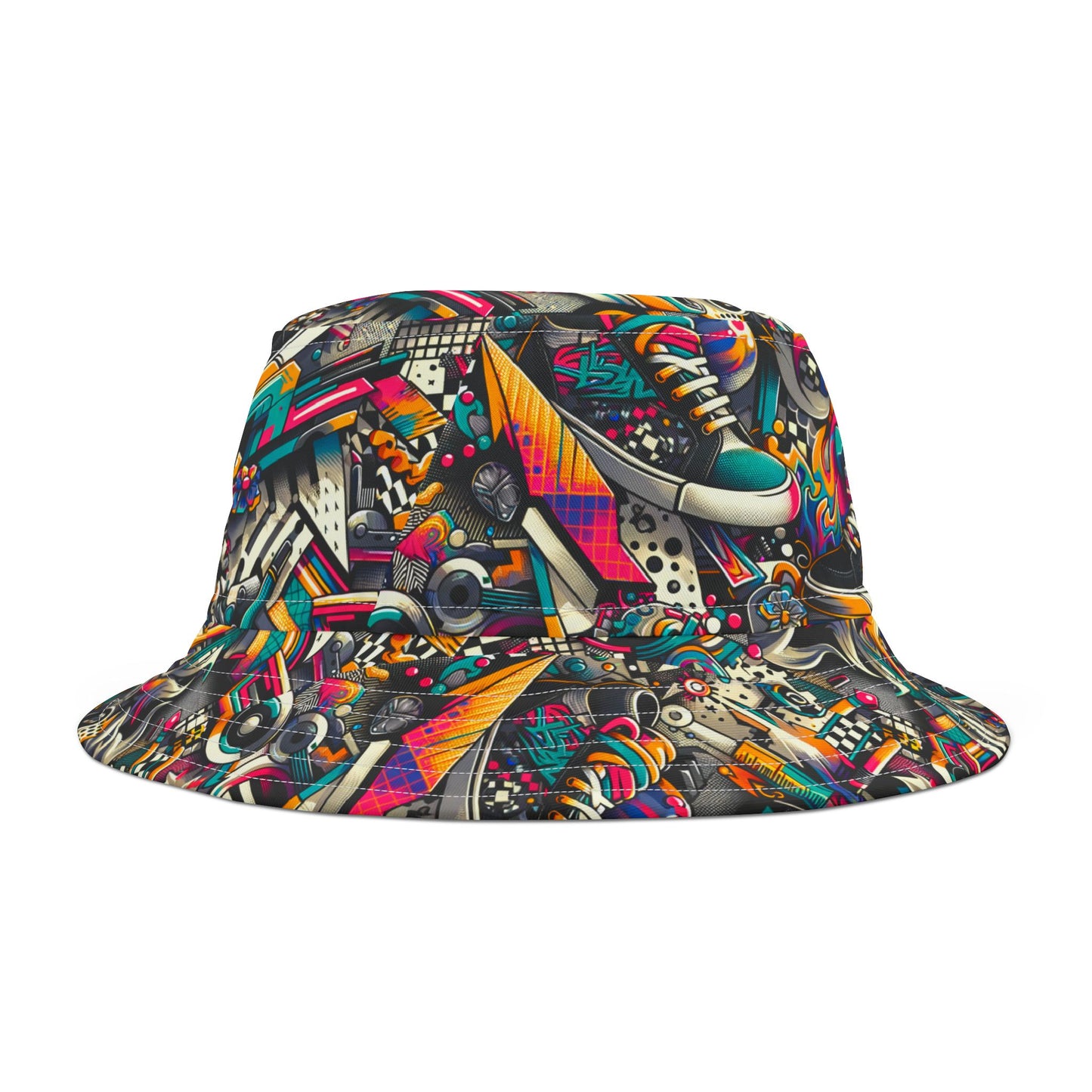 Urban Graffiti Fusion Eclectic Street Art Meets Modern Tech Culture Bucket Hat - 8404 Design-55
