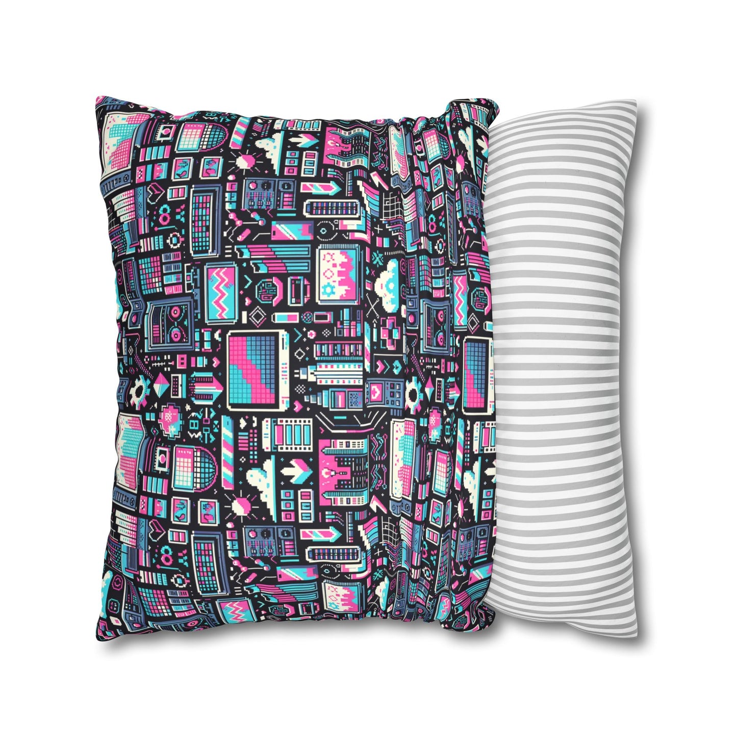 Digital Rebellion Youthful Streetwear with a Rebellious Digital Twist Faux Suede Square Pillowcase - 8404 Design-71