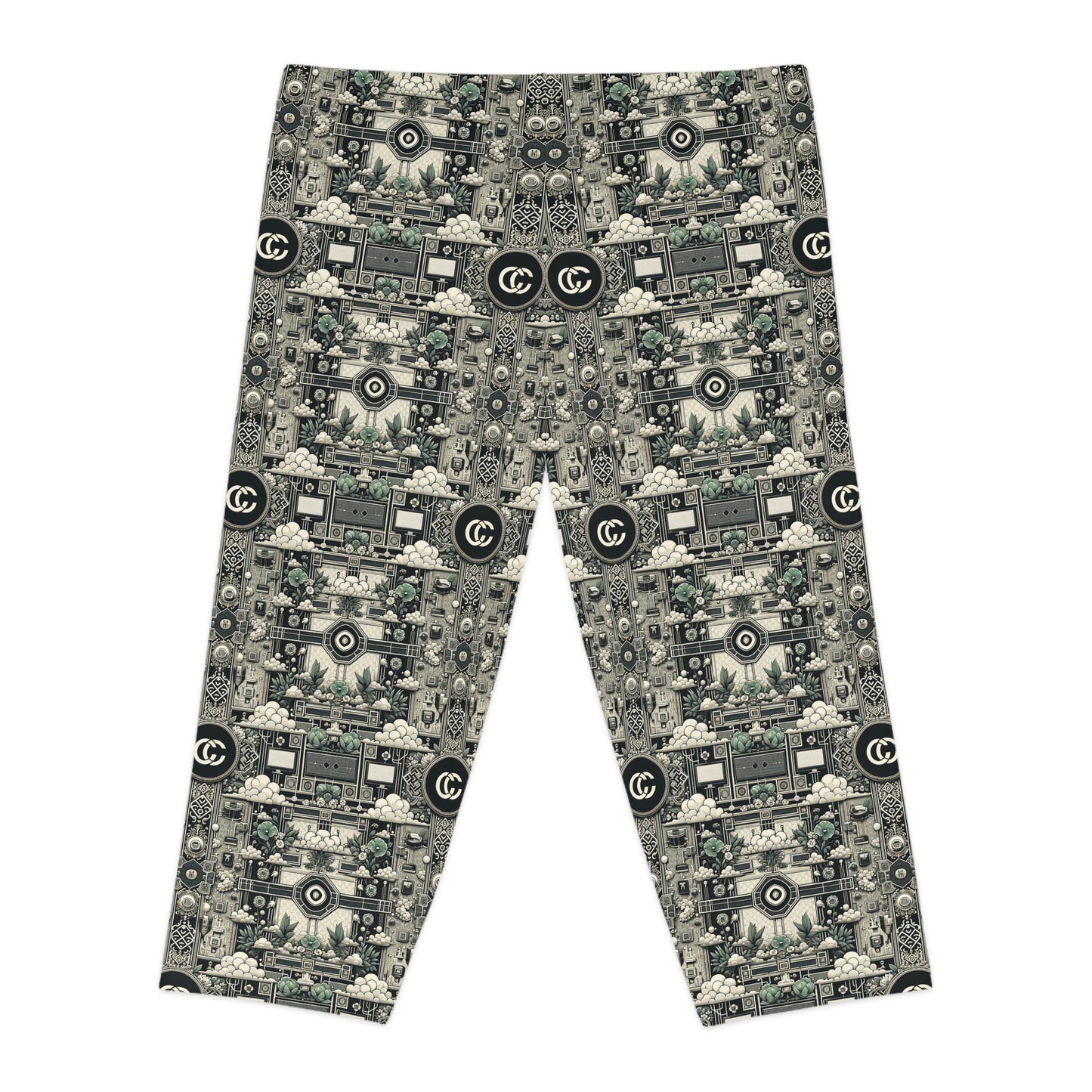 Cyber Garden Party Tech Garden Extravaganza Women's Capri Leggings - 8404 Design-54