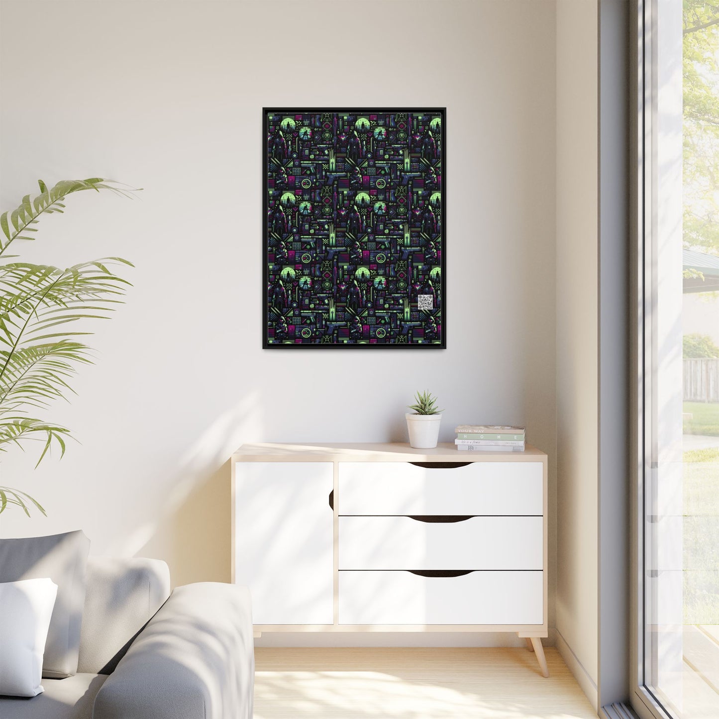 Tech Noir Futuristic Cyberpunk Matte Canvas, Framed (multi-Color) - 8404 Design-63 A