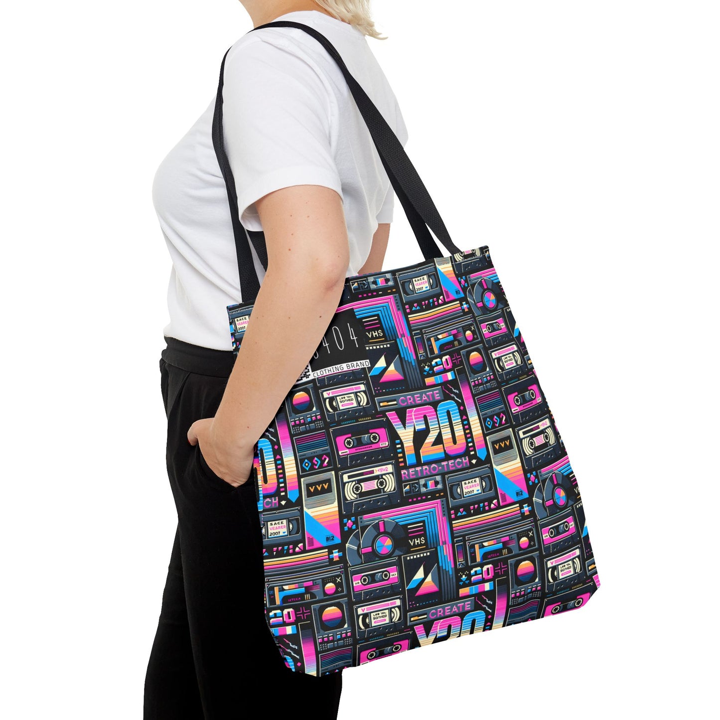 Digital Nostalgia Tech-Inspired Retro Fusion Tote Bag - 8404 Design-65