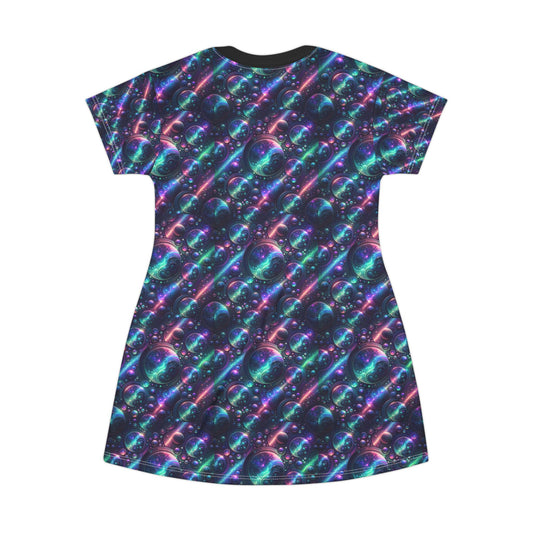 Iridescent Tech Fusion Tech-Forward Streetwear T-Shirt Dress - 8404 Design-51