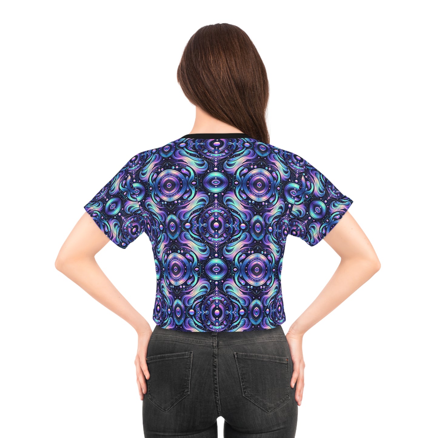 Iridescent Tech Fusion Tech-Forward Streetwear Crop Tee - 8404 Design-62