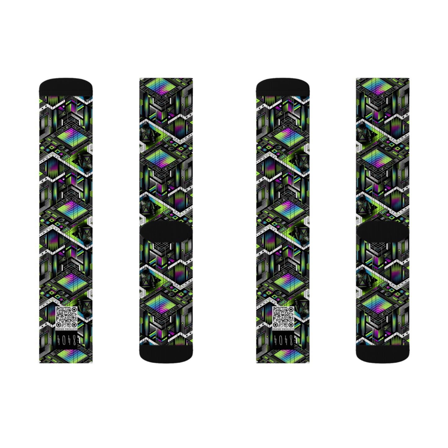 Retro Futurism Graphics Tech-Forward Streetwear Sublimation Socks - 8404 Design-52