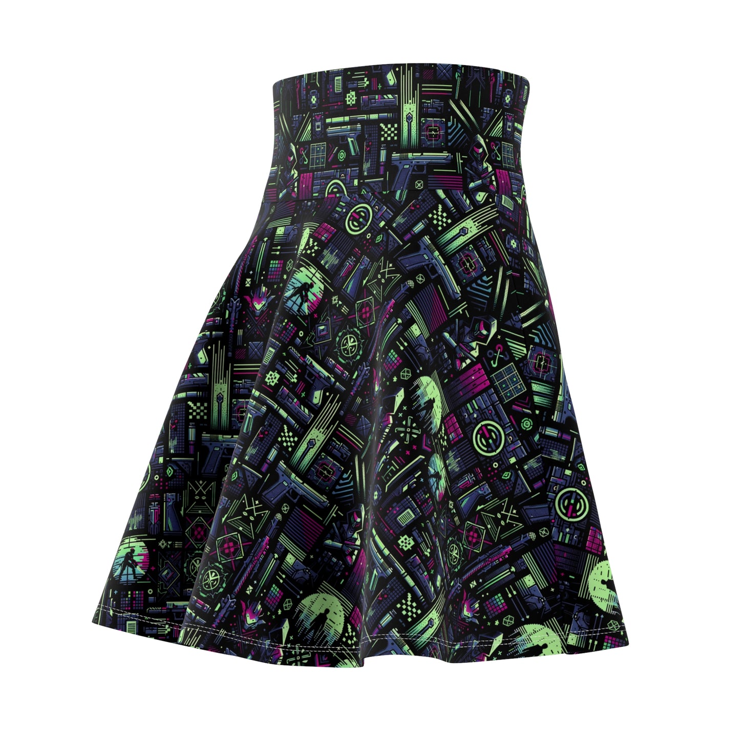 Tech Noir Futuristic Cyberpunk Women's Skater Skirt - 8404 Design-63