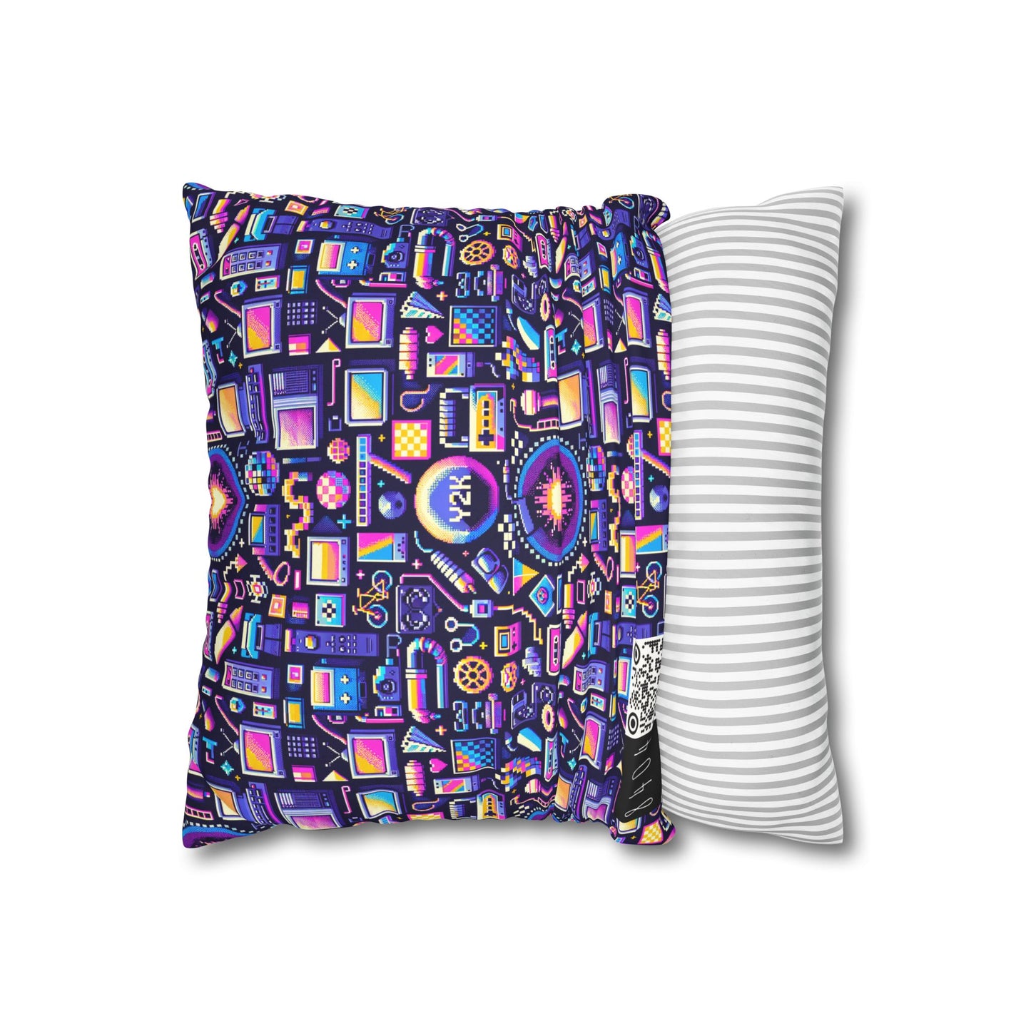 Digital Nostalgia Modern Retro Fusion Faux Suede Square Pillowcase - 8404 Design-64
